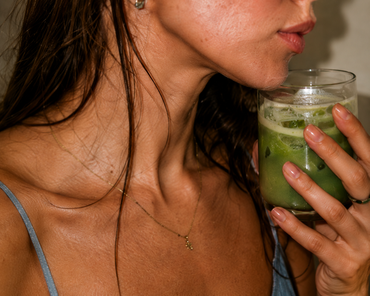 A quiet moment sipping a matcha latte